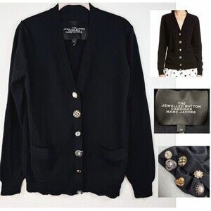 MARC JACOBS The Jewelled Button Cardigan Black SIZE XS Wool Cashmere Sweater